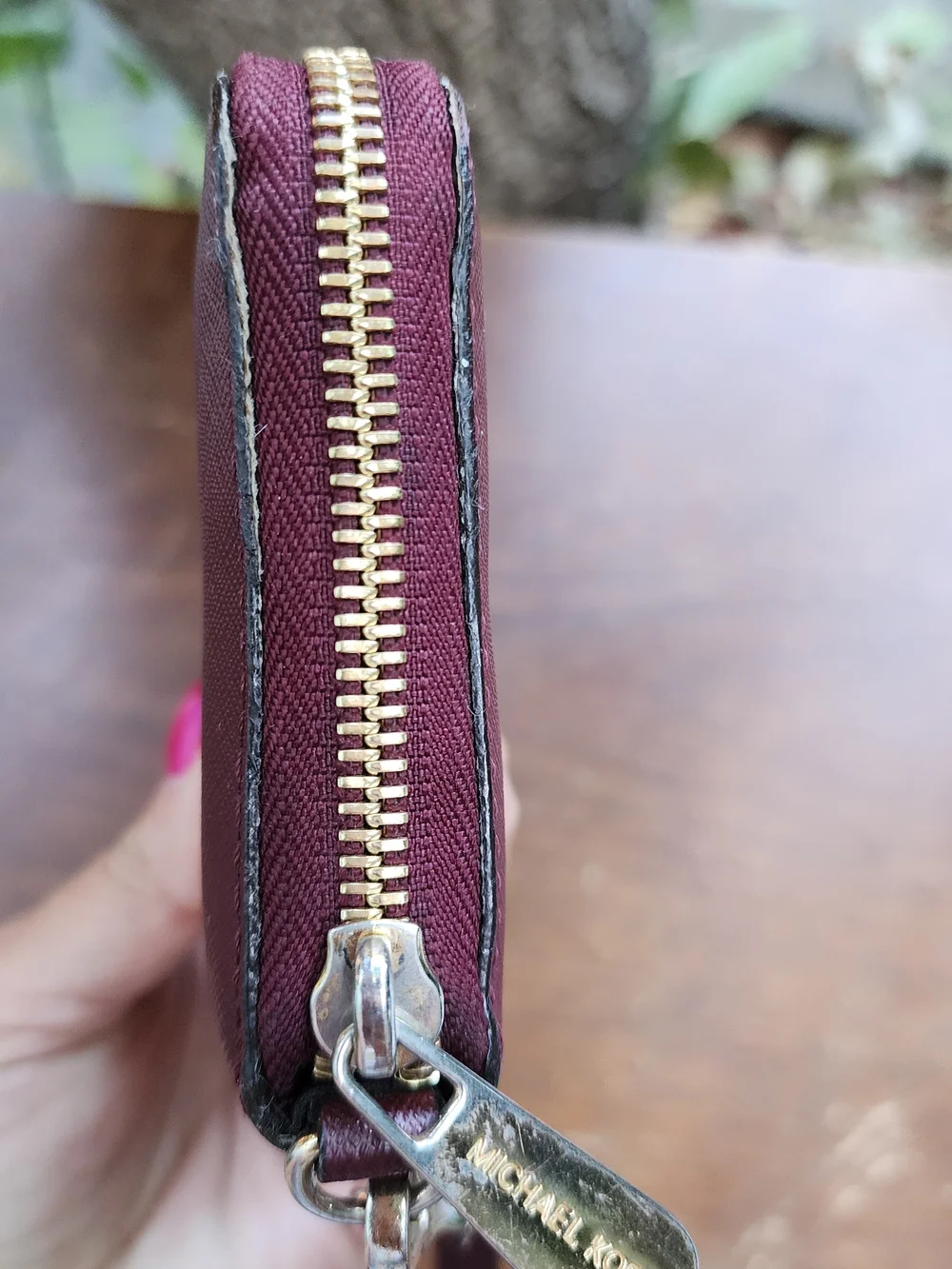 Michael Kors Burgundy Saffiano Leather Zip Around Wristlet Wallet
